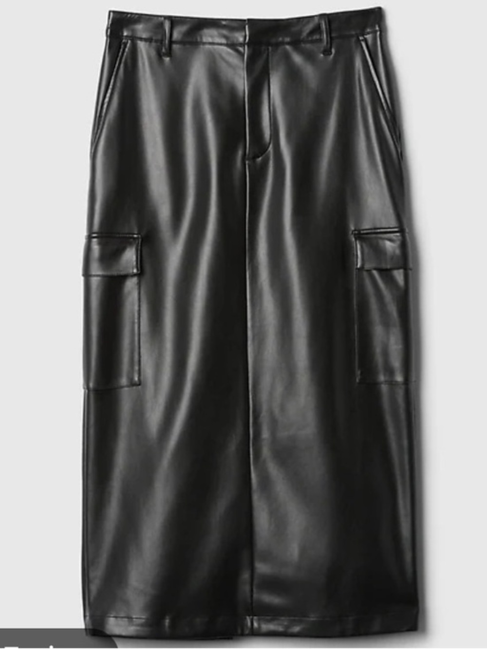 GAP Black Vegan Leather Cargo Midi Skirt, Goth